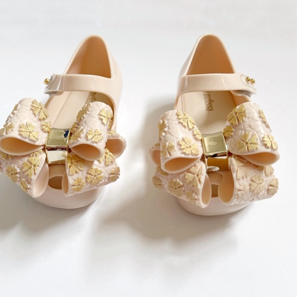 MINI MELISSA NUDE BEIGE ULTRAGIRL SWEET BB BIG GOLD FLOWER BOW JELLY SHOES - Picture 3 of 9